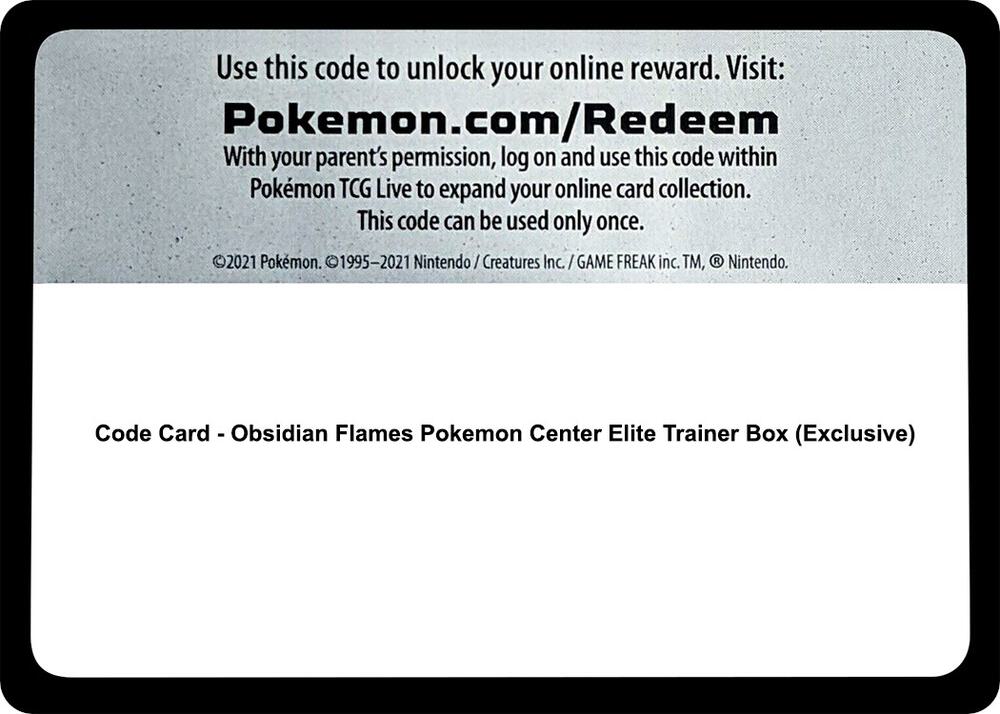 Code Card - Obsidian Flames Pokemon Center Elite Trainer Box (Exclusive) [SV03: Obsidian Flames]
