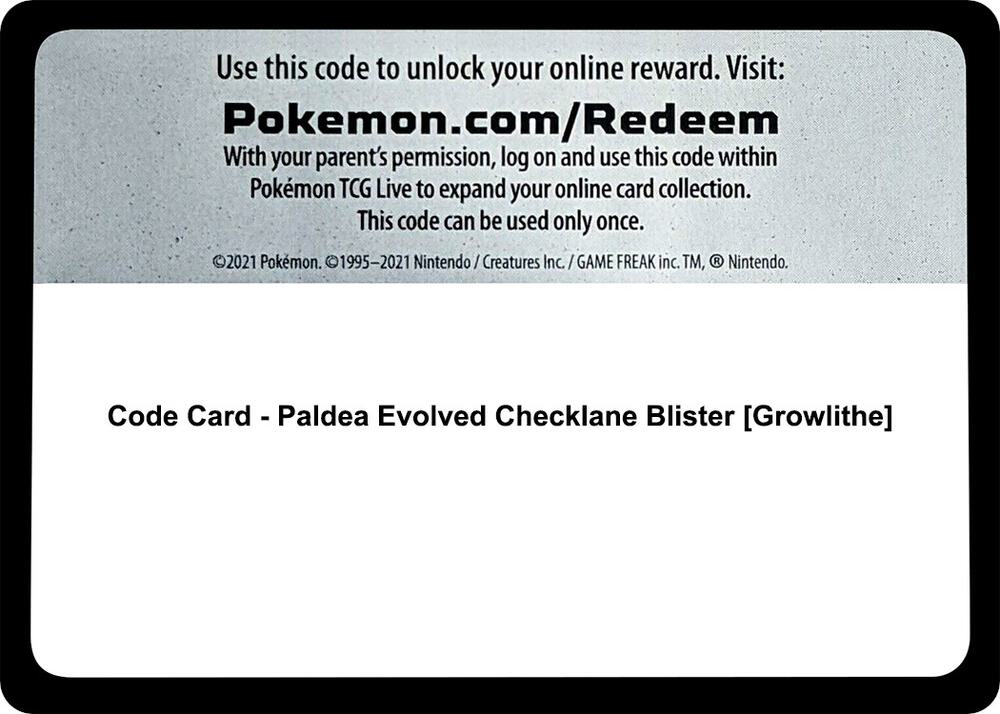 Code Card - Paldea Evolved Checklane Blister [Growlithe] [SV02: Paldea Evolved]