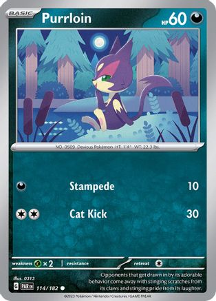 Purrloin 114/182  - Reverse Holofoil SV04 Paradox Rift - Common
