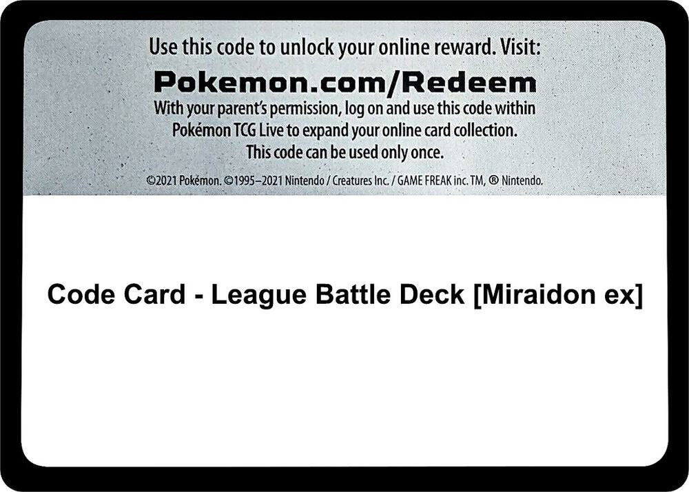 Code Card - League Battle Deck [Miraidon ex] [Miscellaneous Cards & Products]