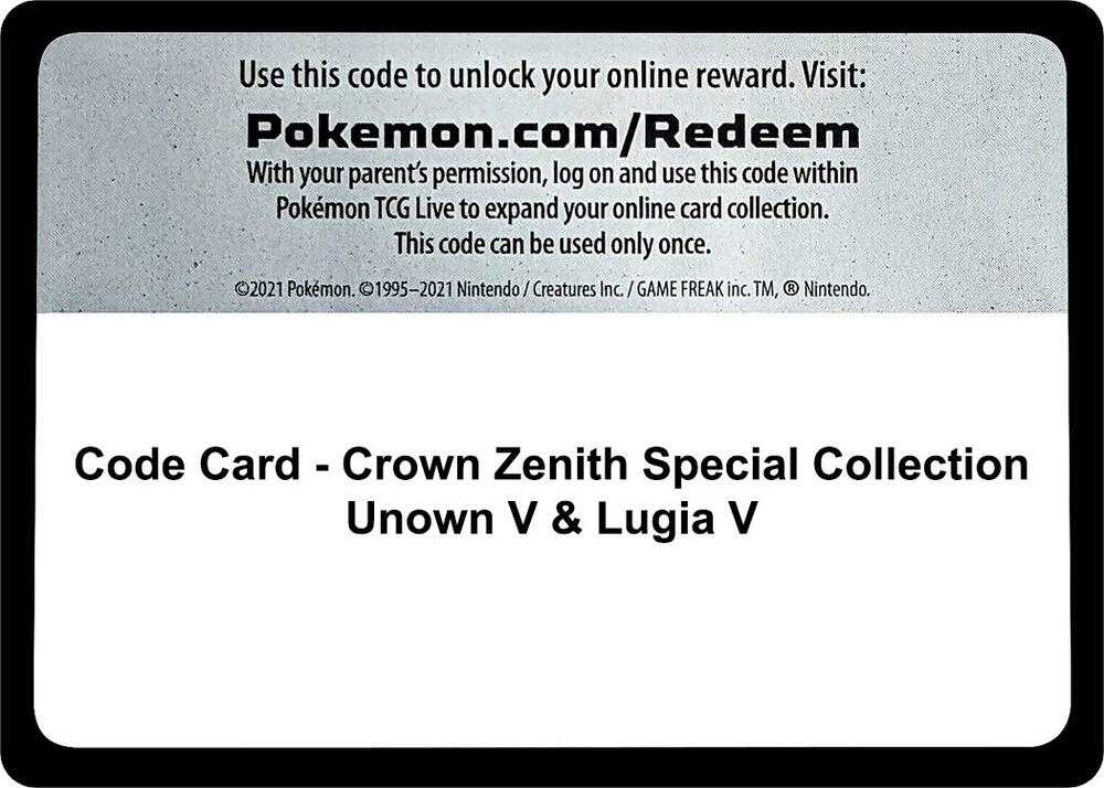 Code Card - Crown Zenith Special Collection [Unown V & Lugia V] [SWSH: Crown Zenith]