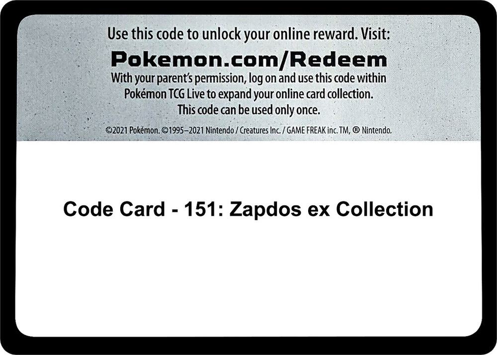 Code Card - 151: Zapdos ex Collection [SV: Scarlet & Violet 151]