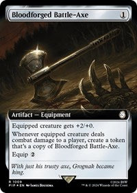 Bloodforged Battle-Axe (Extended Art) (Surge Foil) (1009) [Universes Beyond: Fallout]