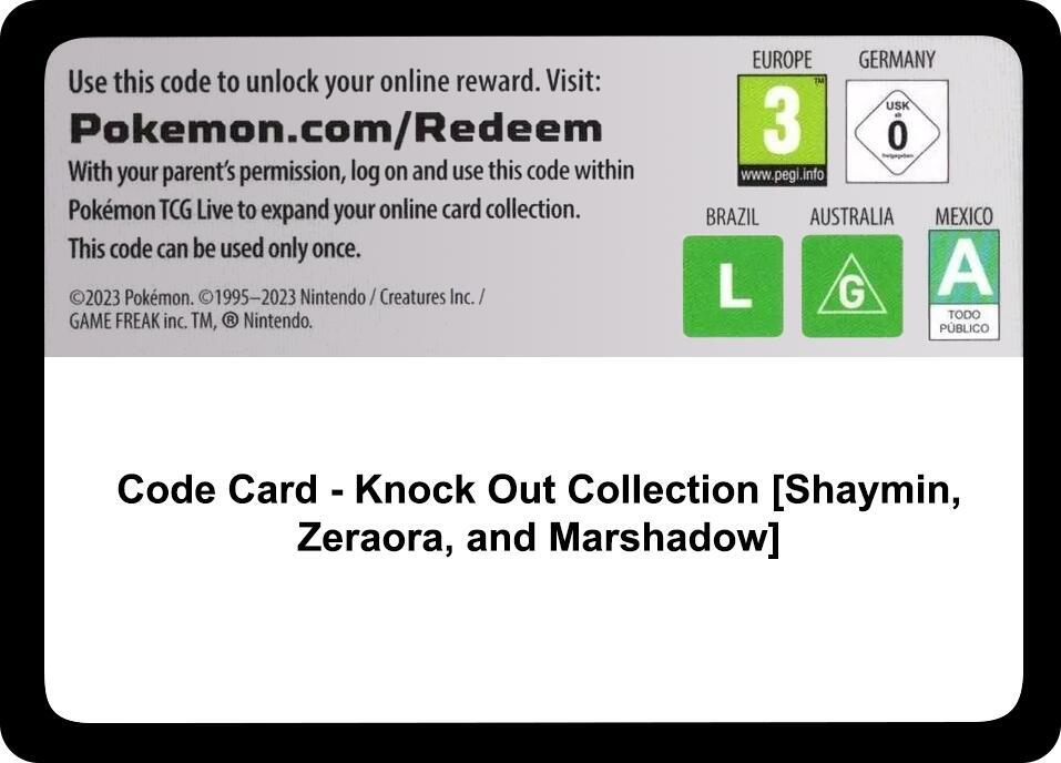 Code Card - Knock Out Collection [Shaymin, Zeraora, and Marshadow] [Miscellaneous Cards & Products]