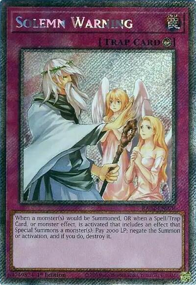 Solemn Warning (Platinum Secret Rare) (RA02-EN078) [25th Anniversary Rarity Collection II]