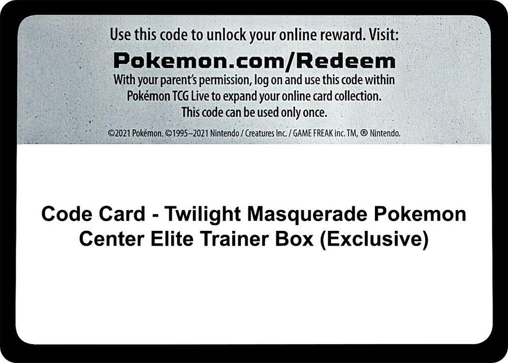 Code Card - Twilight Masquerade Pokemon Center Elite Trainer Box (Exclusive) [SV06: Twilight Masquerade]