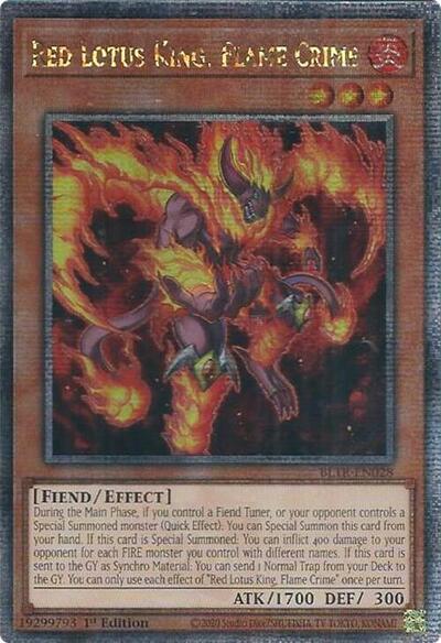 Red Lotus King, Flame Crime (Quarter Century Secret Rare) (BLTR-EN028) [Battles of Legend: Terminal Revenge]