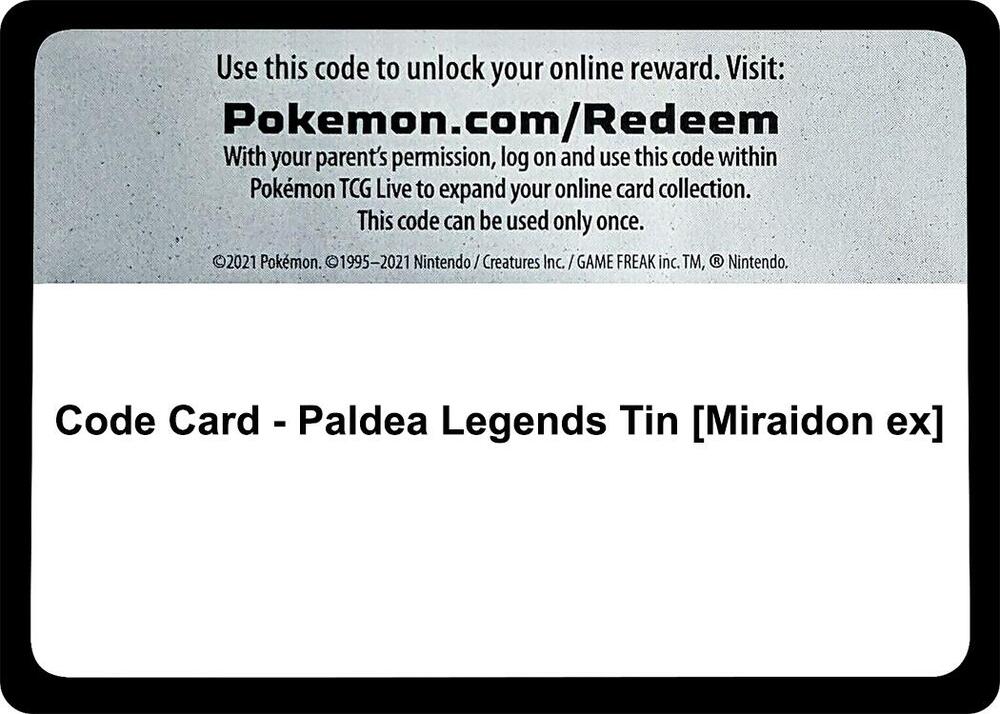 Code Card - Paldea Legends Tin [Miraidon ex] [Miscellaneous Cards & Products]