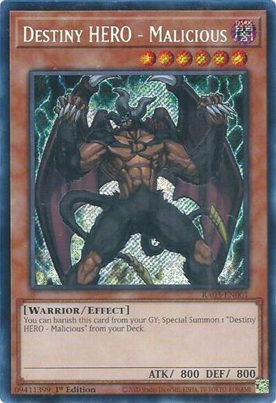 Destiny HERO - Malicious (Secret Rare) (RA03-EN001) [Quarter Century Bonanza]