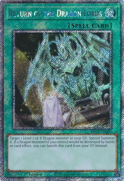 Return of the Dragon Lords (Platinum Secret Rare) (RA03-EN060) [Quarter Century Bonanza]