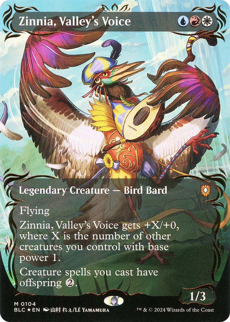 Zinnia, Valley's Voice (Borderless) (Raised Foil) (BLC-104) - Bloomburrow Commander Foil