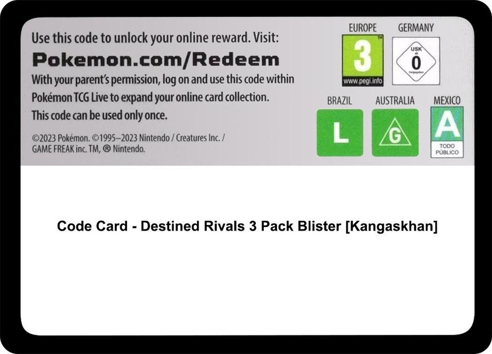 Code Card - Destined Rivals 3 Pack Blister [Kangaskhan] [SV10: Destined Rivals]