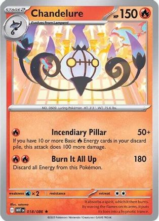 Chandelure 018/086  - Holofoil SV White Flare - Rare