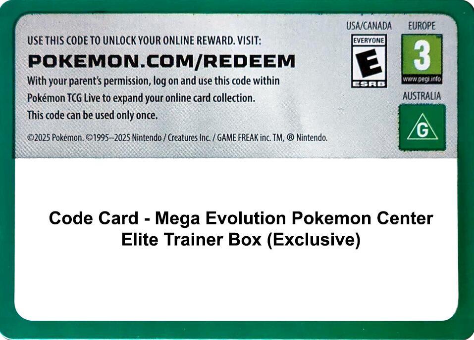 Code Card - Mega Evolution Pokemon Center Elite Trainer Box (Exclusive) [ME01: Mega Evolution]