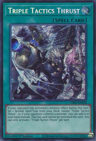 Triple Tactics Thrust (Secret Rare) (CH01-EN030) [THE CHRONICLES DECK: The Fallen & The Virtuous (All-Foil Edition)]