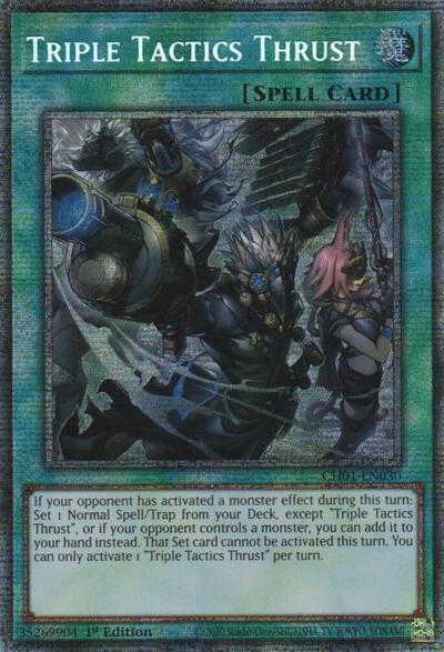 Triple Tactics Thrust (Starlight Rare) (CH01-EN030) [THE CHRONICLES DECK: The Fallen & The Virtuous (All-Foil Edition)]