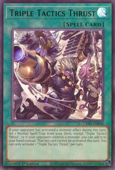 Triple Tactics Thrust (CH01-EN030) [THE CHRONICLES DECK: The Fallen & The Virtuous (All-Foil Edition)]