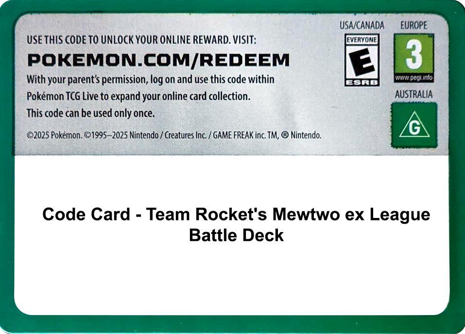 Code Card - Team Rocket's Mewtwo ex League Battle Deck [Miscellaneous Cards & Products]