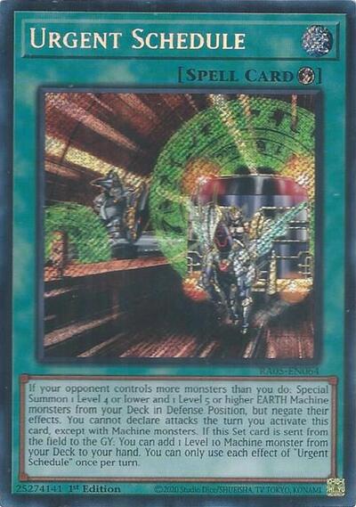Urgent Schedule (Secret Rare) (RA05-EN064) [Rarity Collection 5]
