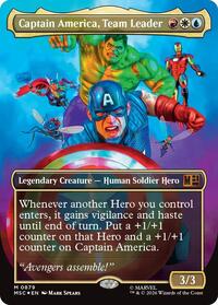 Captain America, Team Leader (Borderless) (Surge Foil) (879) [Commander: Marvel Super Heroes]