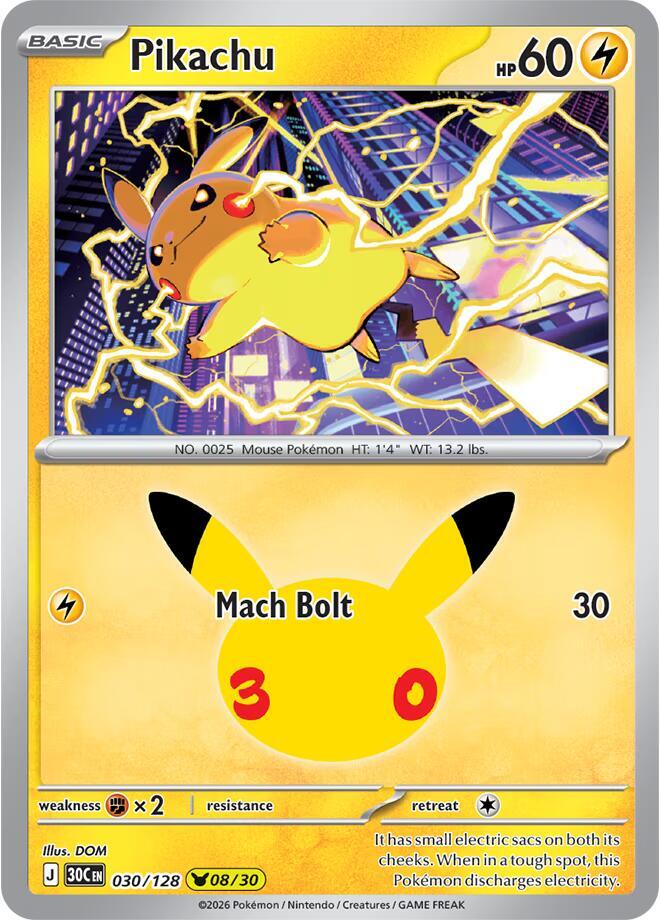 Pikachu - 030/128 (030/128) [ME: 30th Celebration]
