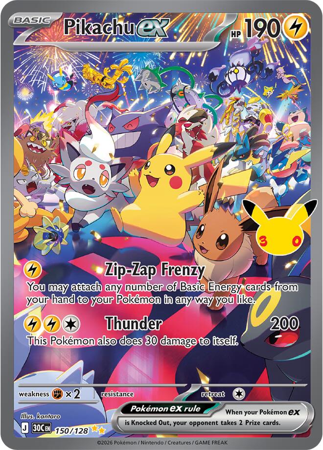 Pikachu ex - 150/128 (150/128) [ME: 30th Celebration]