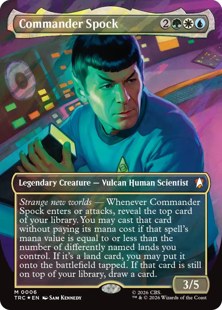 Commander Spock (Borderless) (Surge Foil) (6) [Commander: Star Trek]