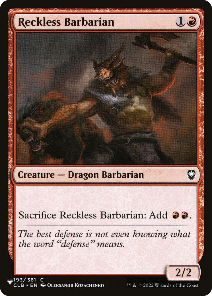 Reckless Barbarian (LIST-CLB-193) - The List
