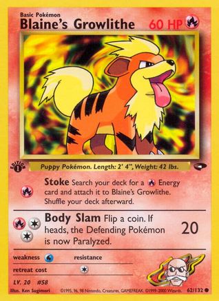 Blaine's Growlithe 062/132  - 1st Edition Gym Challenge - Common