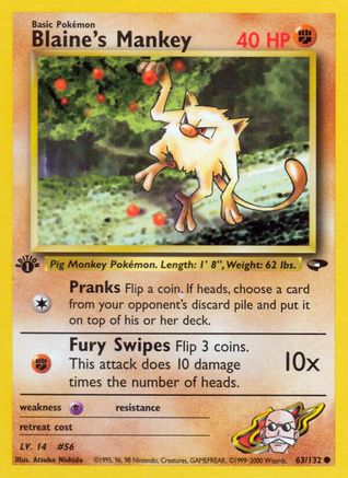Blaine's Mankey 063/132  - 1st Edition Gym Challenge - Common