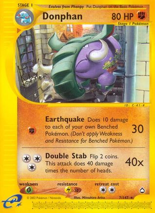 Donphan 007  - Reverse Holofoil Aquapolis - Rare