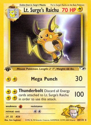 Lt. Surge's Raichu 028/132  - 1st Edition Gym Heroes - Rare