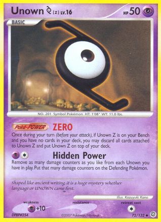 Unown [Z] 072/132  - Reverse Holofoil Secret Wonders - Uncommon