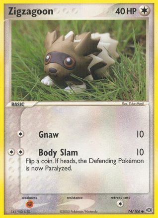 Zigzagoon 074  - Reverse Holofoil Emerald - Common