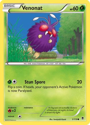 Venonat 001  - Reverse Holofoil XY  Phantom Forces - Common