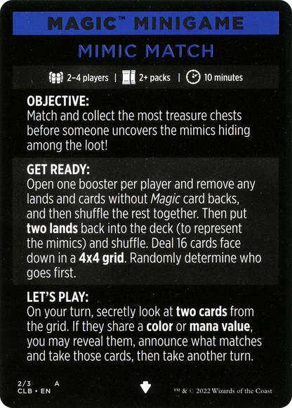 Mimic Match // Mimic Match (cont'd) (MCLB-002) - Commander Legends: Battle for Baldur's Gate Minigames