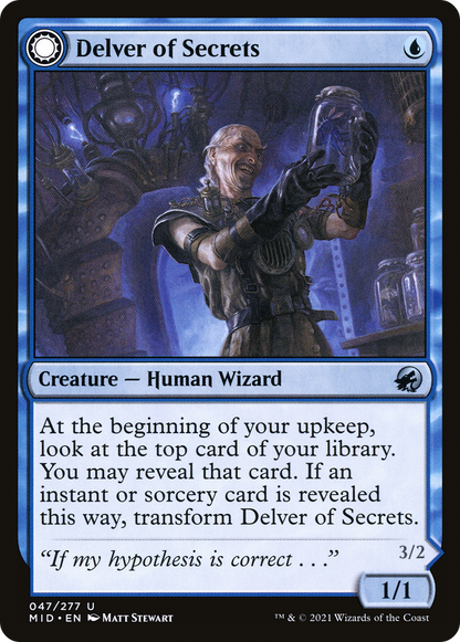 Delver of Secrets (MID-047) - Innistrad: Midnight Hunt: (Double Faced Transform) Foil