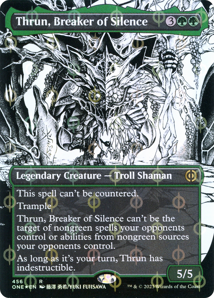 Thrun, Breaker of Silence (Borderless) (Step-and-Compleat Foil) (ONE-456) - Phyrexia: All Will Be One: (Showcase) (Borderless) Foil
